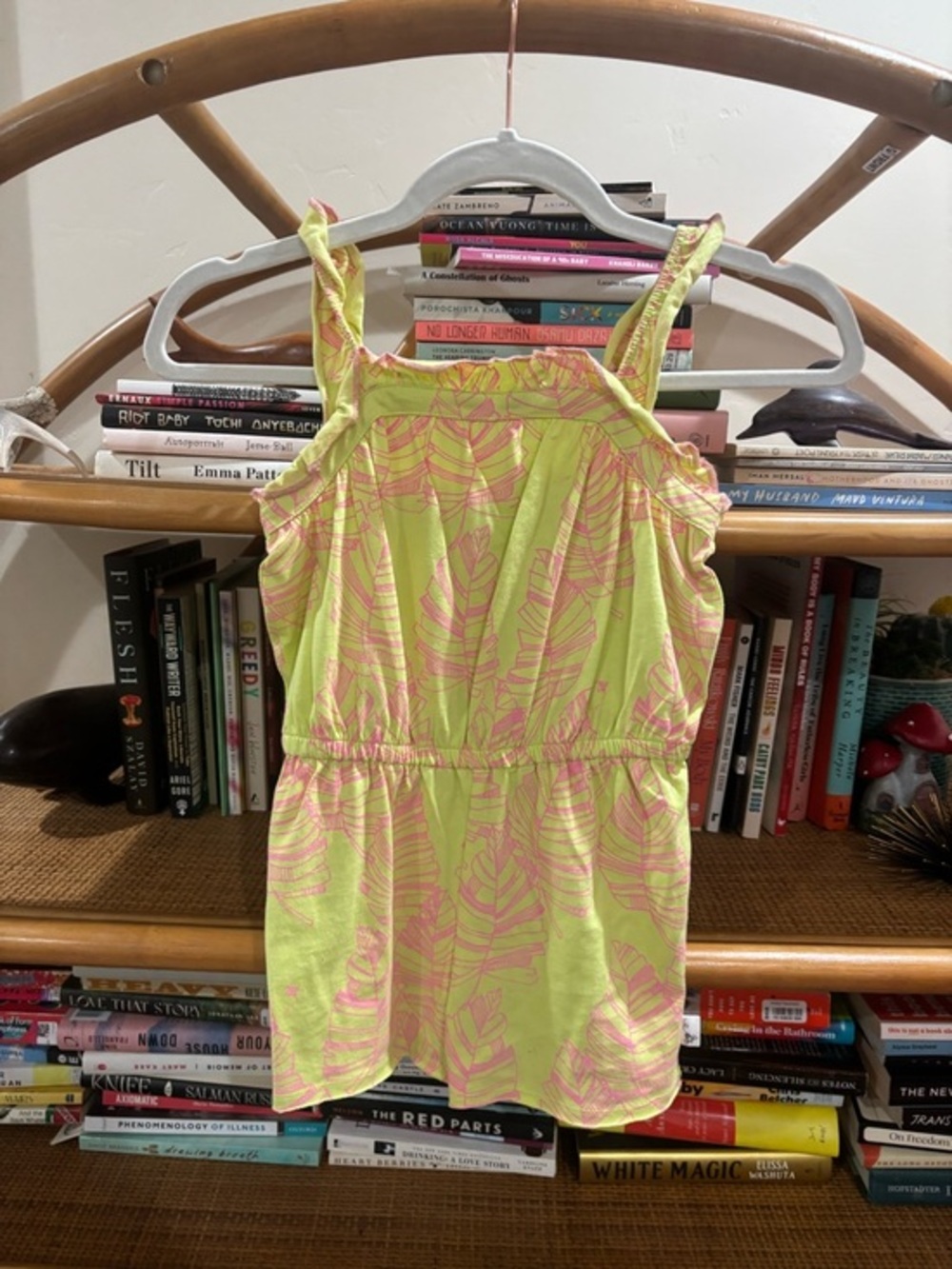 Girls' Neon Yellow & Pink Leaf Print Romper